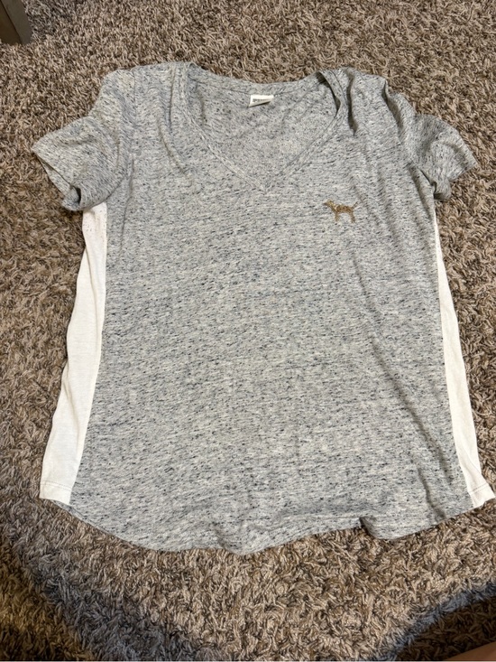 PINK Victoria's Secret Tops - Women’s Victoria Secret pink gray v-neck with sequin dog. Size medium